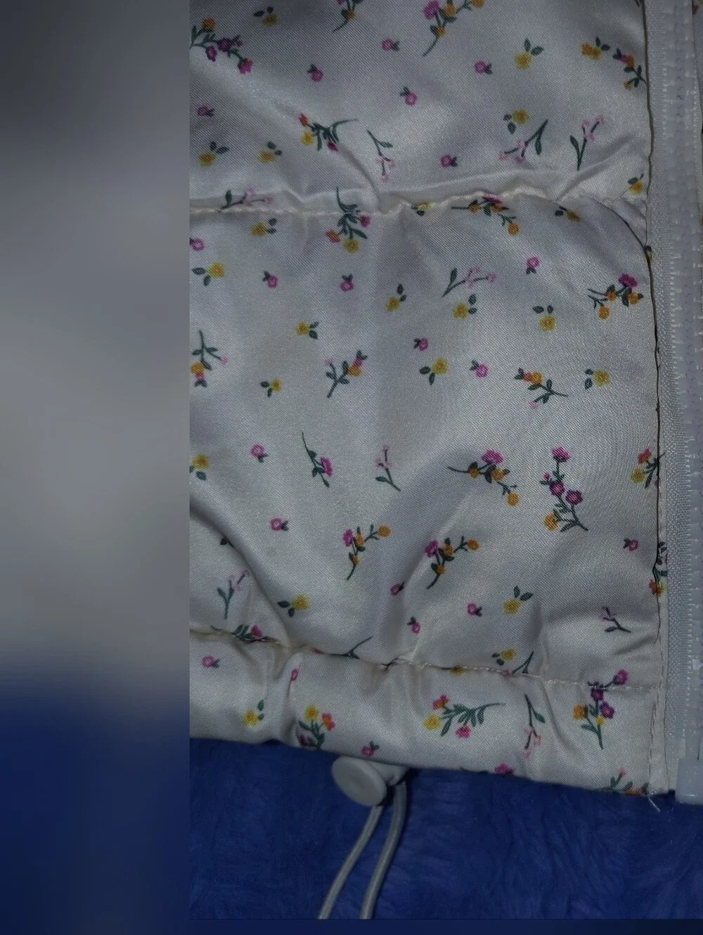 Cream Puffer Jacket with Tiny Floral Print